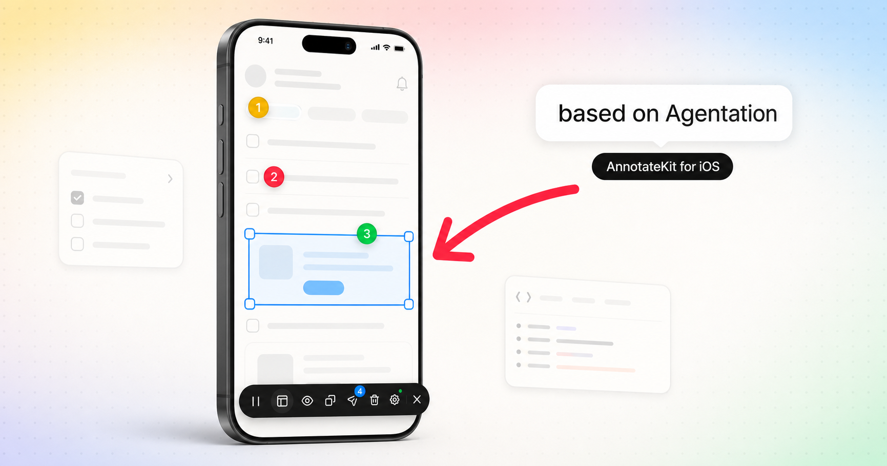 Annotate Kit running inside a native iOS app, annotating a live SwiftUI element.